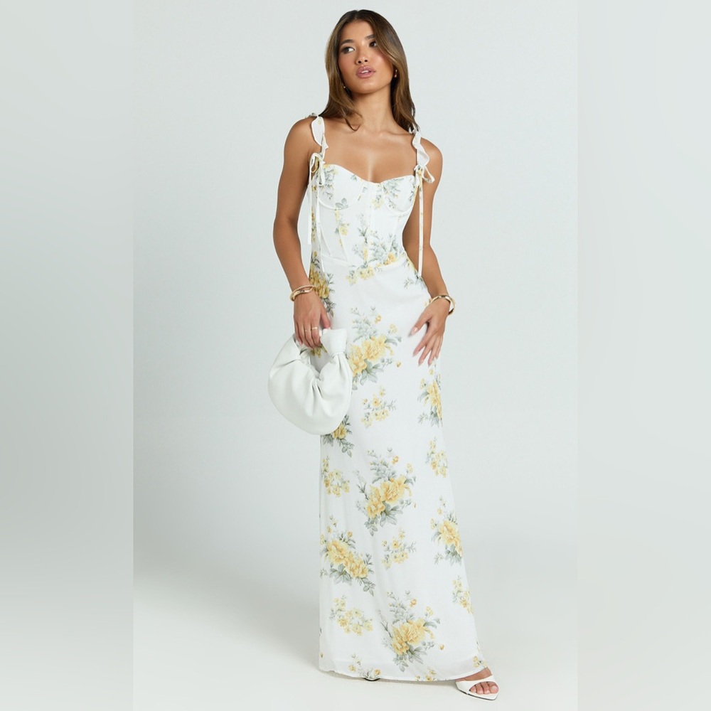 Showpo Floral White and Yellow Corset Maxi Dress